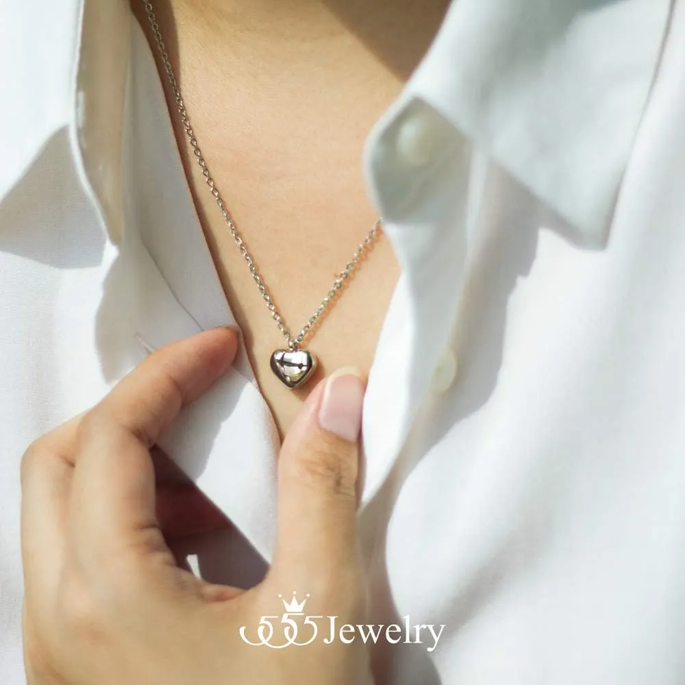 555Jewelry Womens Stainless Steel Love Cute Heart Shape Dainty Pendant Necklace