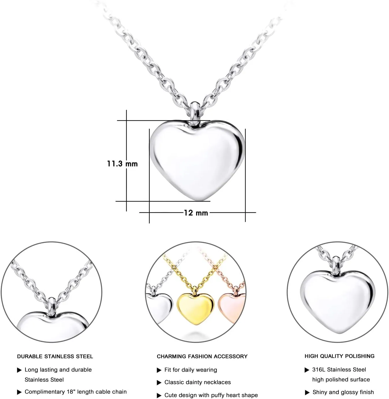 555Jewelry Womens Stainless Steel Love Cute Heart Shape Dainty Pendant Necklace