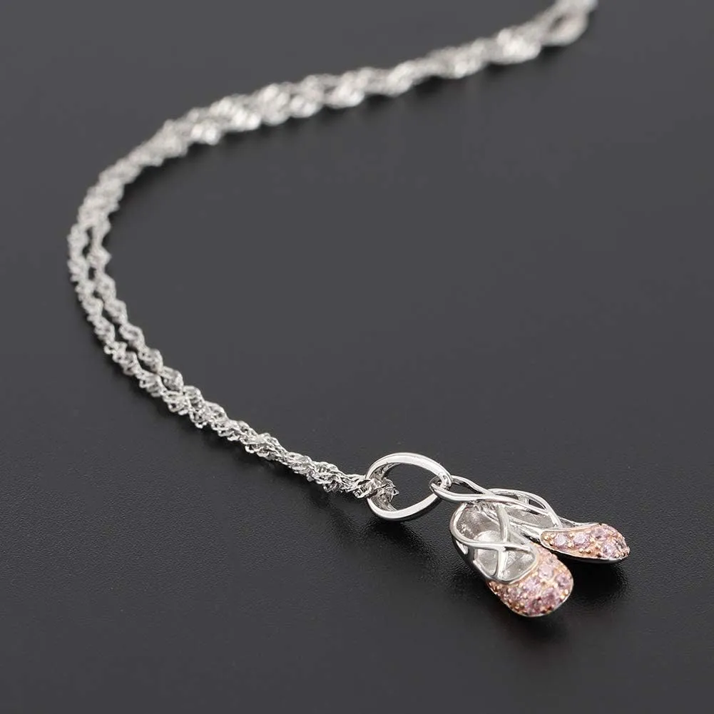 925 Sterling Silver Dance Recital Gifts for Girls Ballerina Necklace Jewelry Cubic Zirconia Ballet Slippers Shoes Necklace for Women Teen Little Girl & Dancer 18"