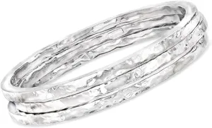 925 Sterling Silver Hammered Bangles For Women, Slender Skinny Stackable Bangles,Round Bangles, Stacking Bracelets, Set of 3 Hammered Bangles BY ISHU JEWELLER (7.5)