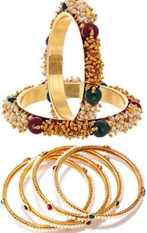 Aleafa Armlet Presents Traditional Pearl & Gold Combo Bangle Set for Women/Girls - Pack of 6??#Aport-5061