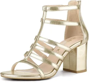 Allegra K Women's Cage Strappy Gladiators Chunky Heels Sandals