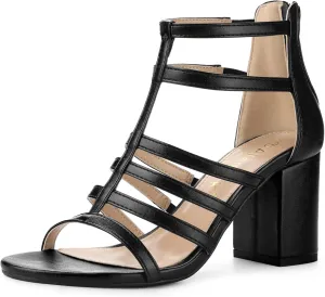 Allegra K Women's Cage Strappy Gladiators Chunky Heels Sandals
