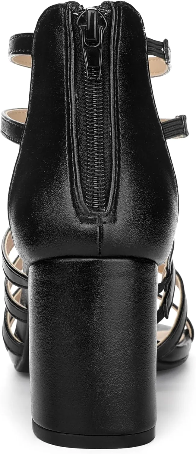 Allegra K Women's Cage Strappy Gladiators Chunky Heels Sandals