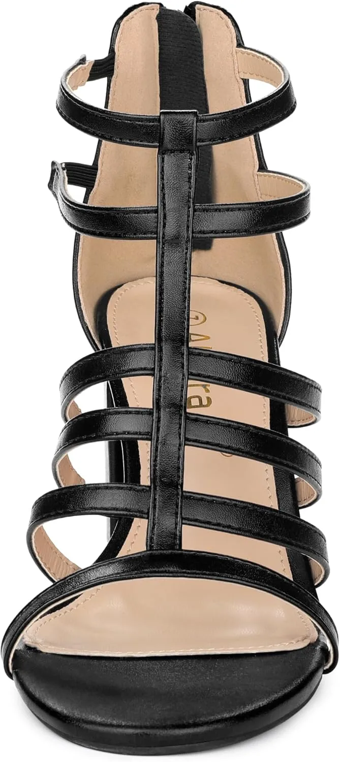 Allegra K Women's Cage Strappy Gladiators Chunky Heels Sandals