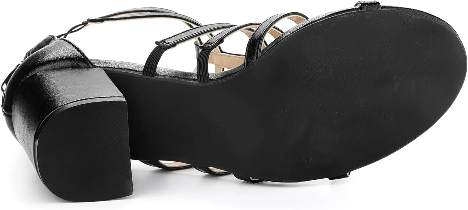 Allegra K Women's Cage Strappy Gladiators Chunky Heels Sandals