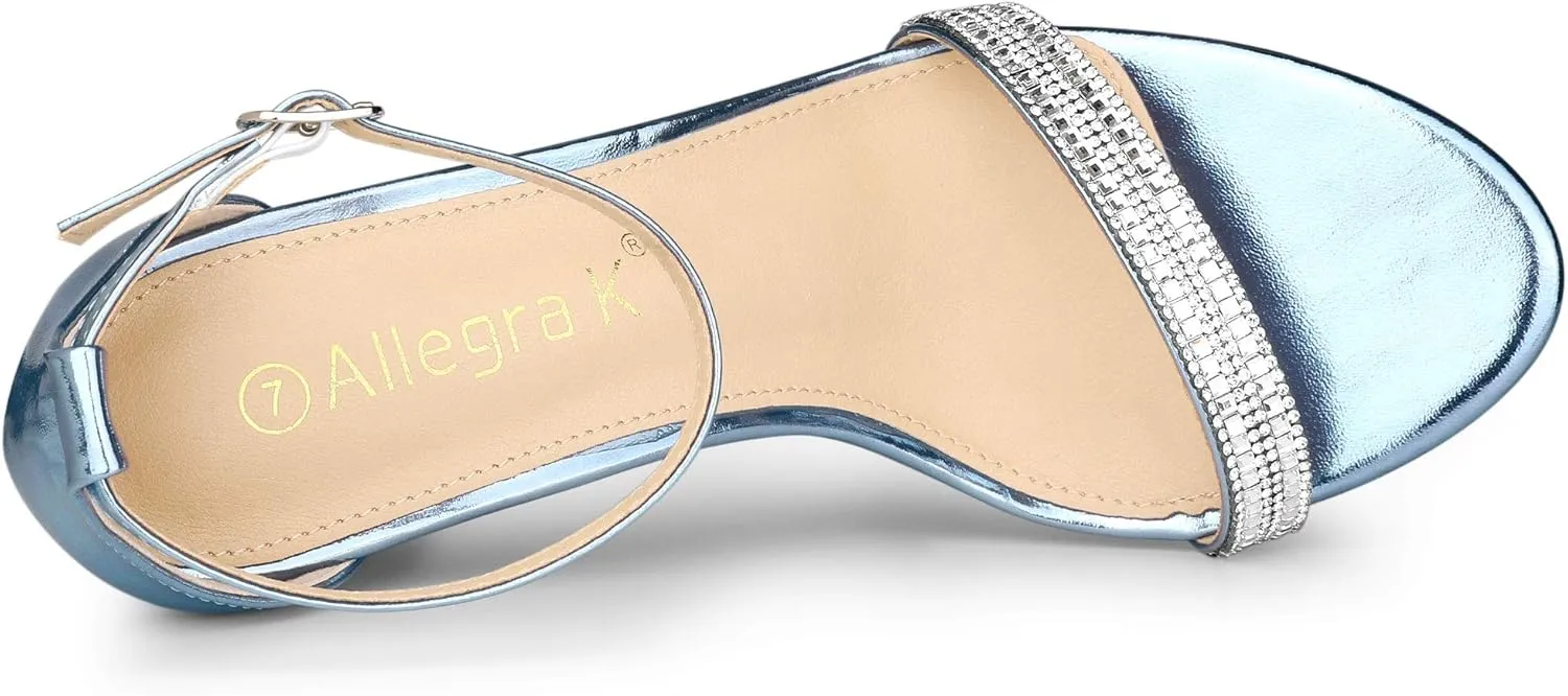 Allegra K Women's Rhinestone Ankle Strap Chunky Heels Sandals