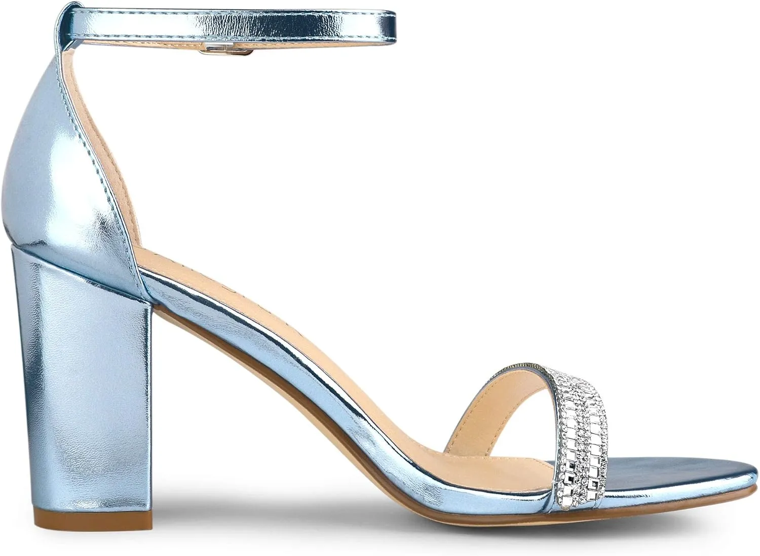 Allegra K Women's Rhinestone Ankle Strap Chunky Heels Sandals
