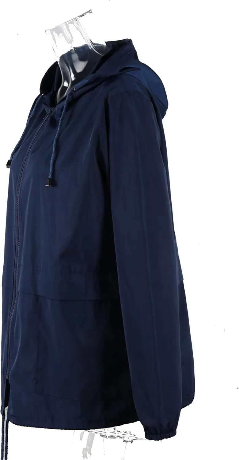 Andongnywell Raincoat Women Lightweight Waterproof Rain Jackets Packable Outdoor Hooded Windbreaker Jacket