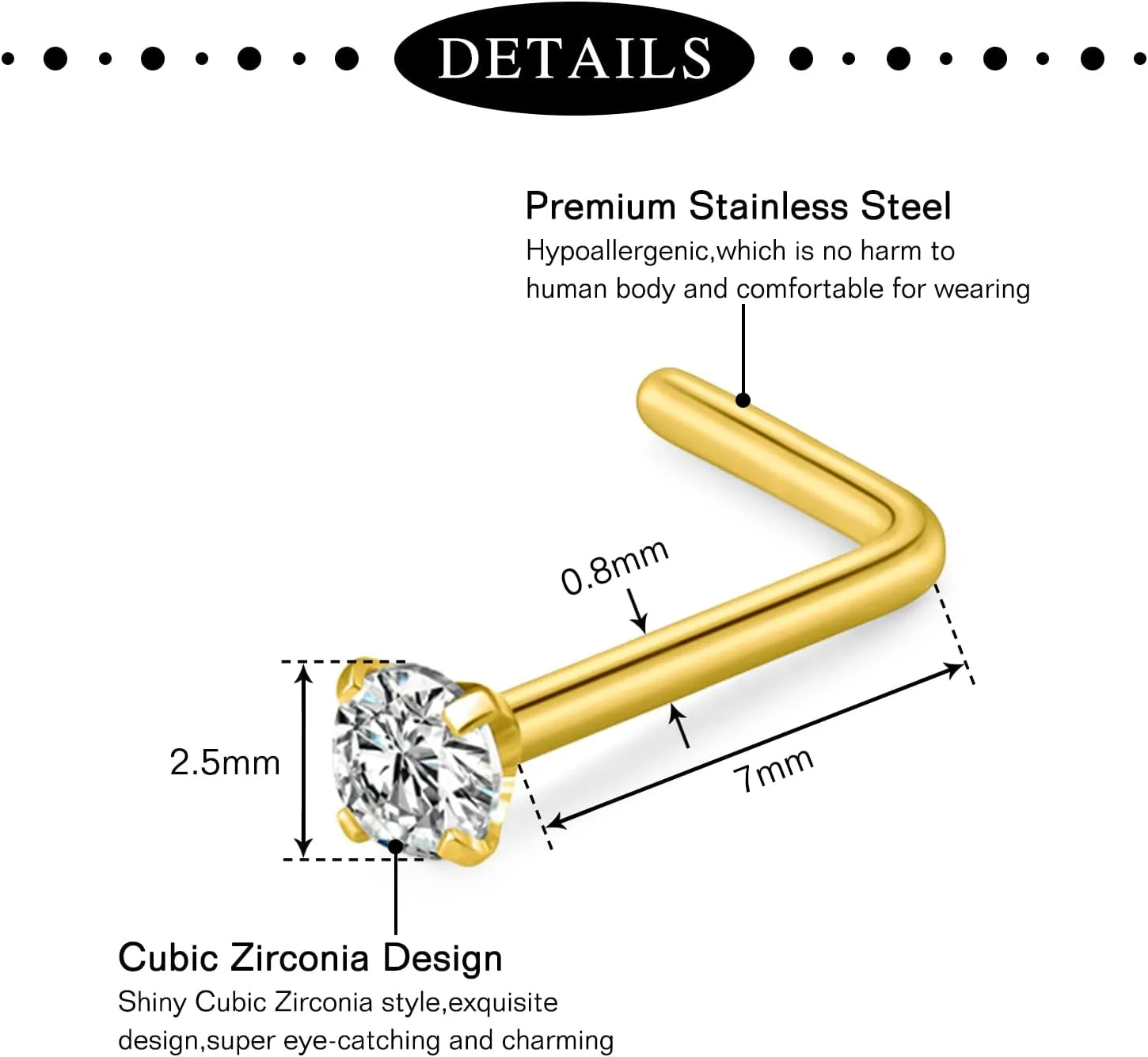 Anicina 20g 22g Nose Rings Studs Surgical Stainless Steel Nose Rings Hoops L Bone Screw Shape Nostril Nose Piercing Jewelry Heart Flower Moon Snake Butterfly Hypoallergenic Nose Screw for Women Men