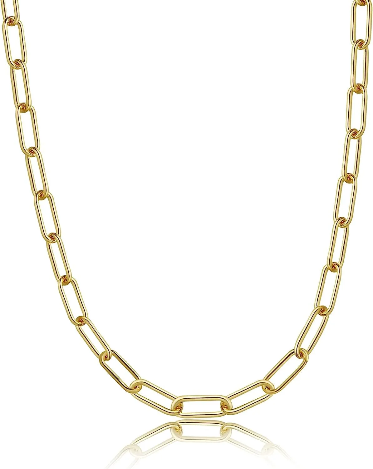 ASCOMY Dainty Gold Necklaces for Women 14K Gold Plated Paperclip Chain Necklace Simple Cute Chain Necklace Chunky Chain Toggle Necklaces Silver Necklaces for Women Everyday Jewelry Gifts for Women