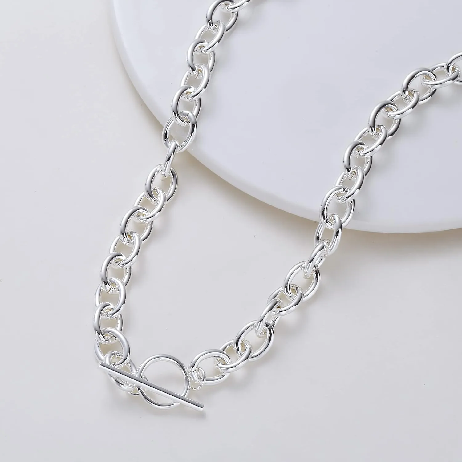 ASCOMY Dainty Gold Necklaces for Women 14K Gold Plated Paperclip Chain Necklace Simple Cute Chain Necklace Chunky Chain Toggle Necklaces Silver Necklaces for Women Everyday Jewelry Gifts for Women