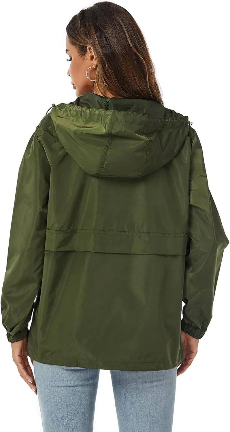 Avoogue Womens Rain Jacket with Hood,Pullover,Packable,Lightweight,Windbreaker,Waterproof,Breathable.