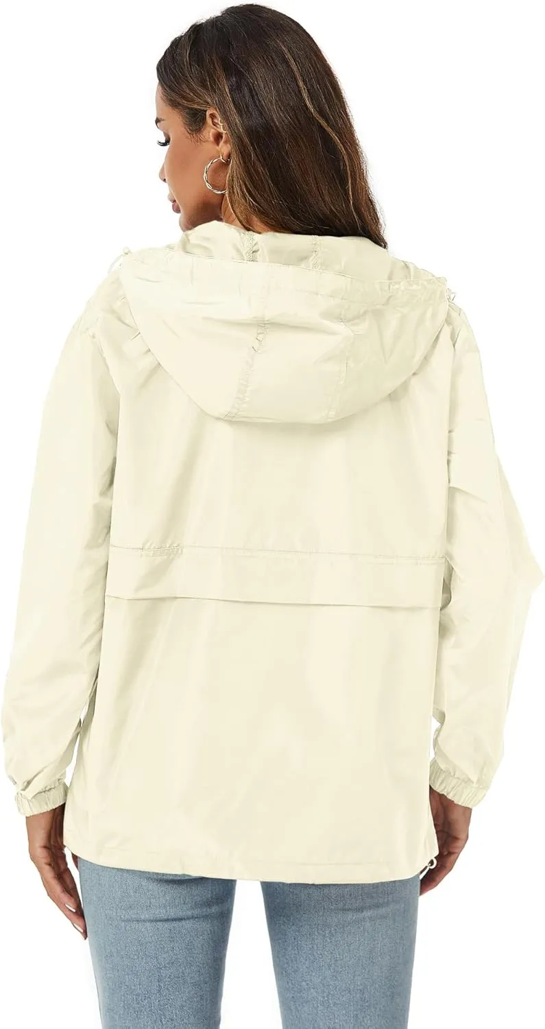 Avoogue Womens Rain Jacket with Hood,Pullover,Packable,Lightweight,Windbreaker,Waterproof,Breathable.