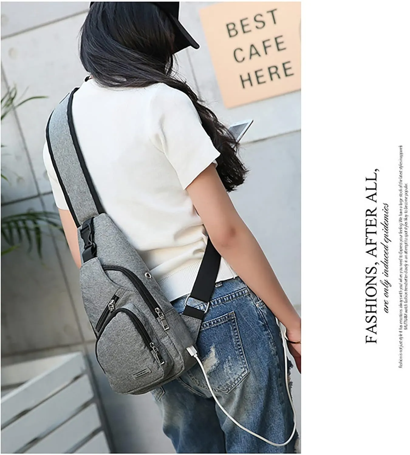 Backpack Business Leisure Functional Travel One Shoulder Crossbody Bag Cute Messenger Bags for Women (Grey, One Size)