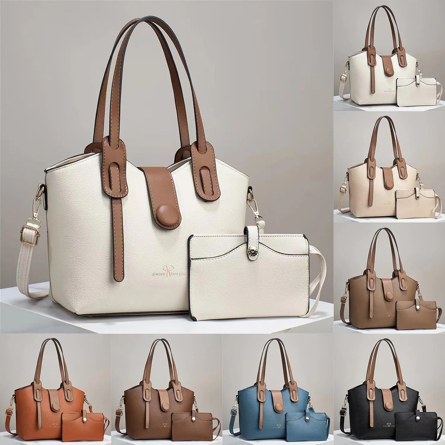 Beach Tote Bag 4 Packet Leather Solid Color Handbags Shoulder Bags Crossbody Hobo Bags Card Purse Work Travel Essential M
