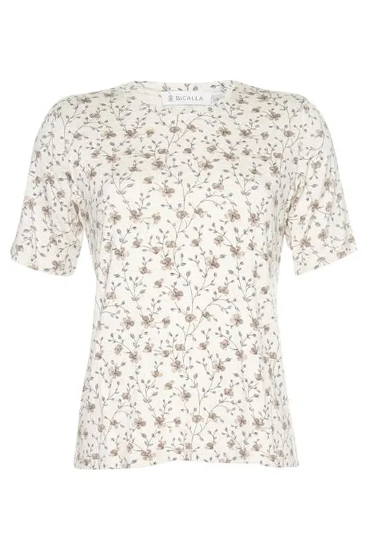 Beige Floral Print T-Shirt