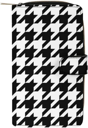 Black And White Houndstooth Wallets for Women, Fashion PU Leather Long Clutch Purse, Large Capacity Waterproof Travel Handbag Card Holder Organizer Wallets