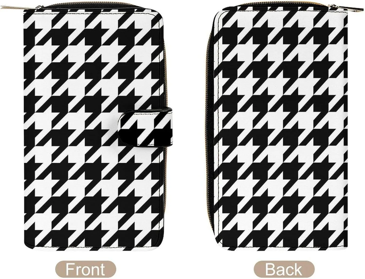 Black And White Houndstooth Wallets for Women, Fashion PU Leather Long Clutch Purse, Large Capacity Waterproof Travel Handbag Card Holder Organizer Wallets