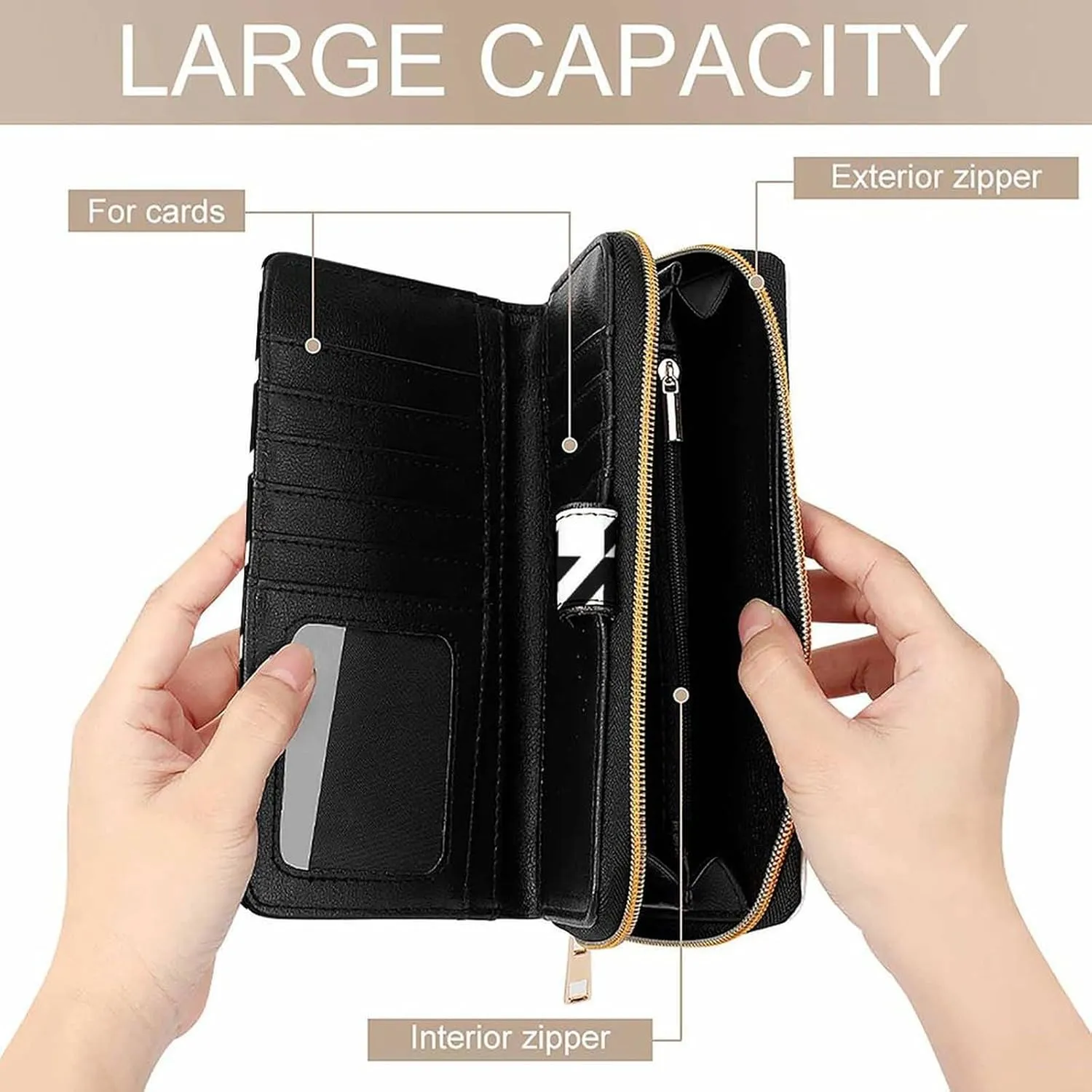 Black And White Houndstooth Wallets for Women, Fashion PU Leather Long Clutch Purse, Large Capacity Waterproof Travel Handbag Card Holder Organizer Wallets