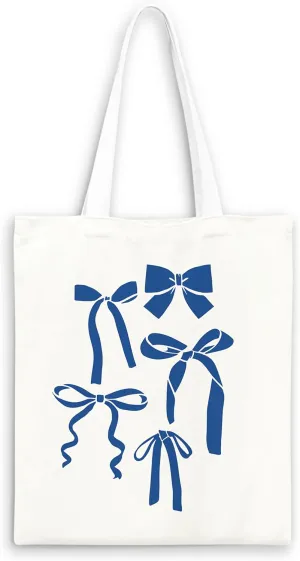 Blue Full Bow Preppy Tote Aesthetic,Coquette Preppy Trendy Gifts for Women,Reusable Grocery Bags Shopping Bags