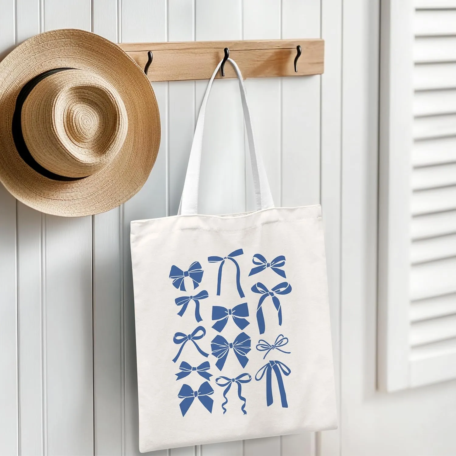 Blue Full Bow Preppy Tote Aesthetic,Coquette Preppy Trendy Gifts for Women,Reusable Grocery Bags Shopping Bags