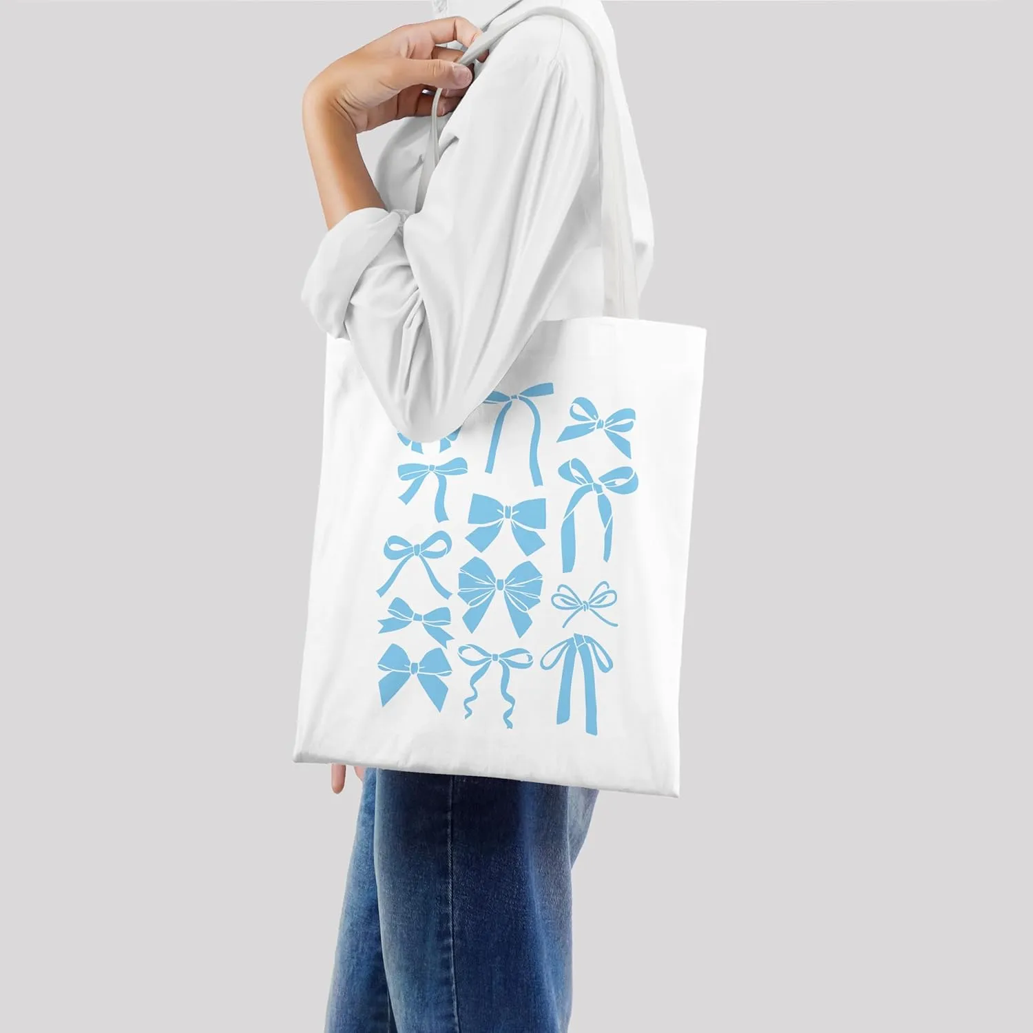 Blue Full Bow Preppy Tote Aesthetic,Coquette Preppy Trendy Gifts for Women,Reusable Grocery Bags Shopping Bags