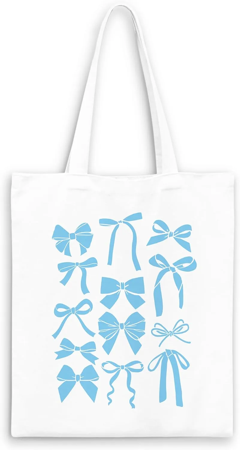 Blue Full Bow Preppy Tote Aesthetic,Coquette Preppy Trendy Gifts for Women,Reusable Grocery Bags Shopping Bags