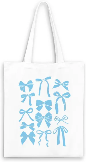 Blue Full Bow Preppy Tote Aesthetic,Coquette Preppy Trendy Gifts for Women,Reusable Grocery Bags Shopping Bags