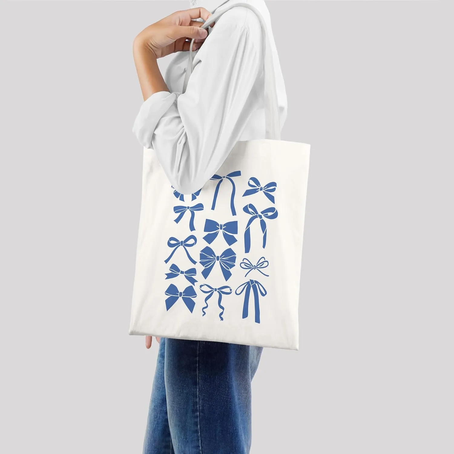 Blue Full Bow Preppy Tote Aesthetic,Coquette Preppy Trendy Gifts for Women,Reusable Grocery Bags Shopping Bags