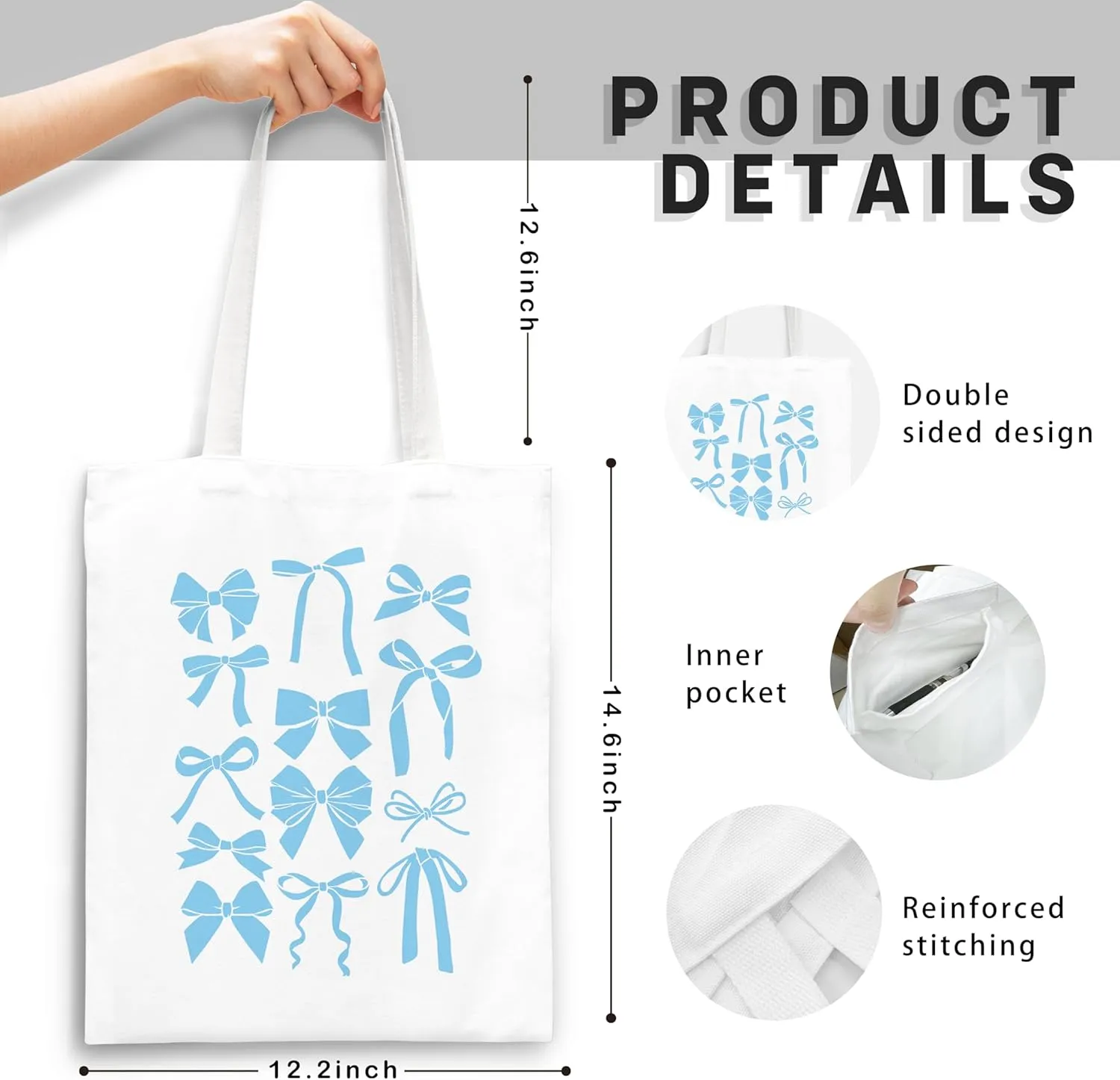 Blue Full Bow Preppy Tote Aesthetic,Coquette Preppy Trendy Gifts for Women,Reusable Grocery Bags Shopping Bags