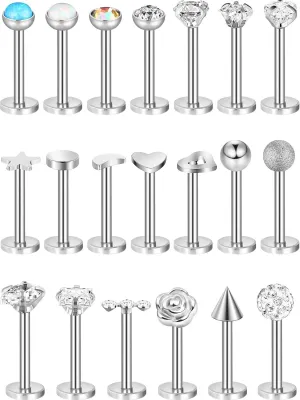 Blulu 20 Pcs 16g Stainless Steel Nose Studs Straight Nose Rings Body Piercing Jewelry 20 Styles for Women Men