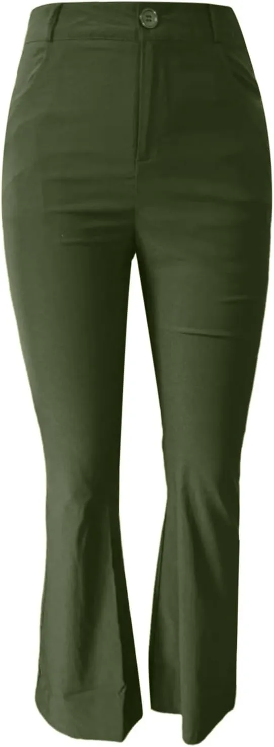 Bootcut Dress Pants Women Stretchy Work Business Office Casual Pull On Elastic Waist Trousers Slacks with Pockets