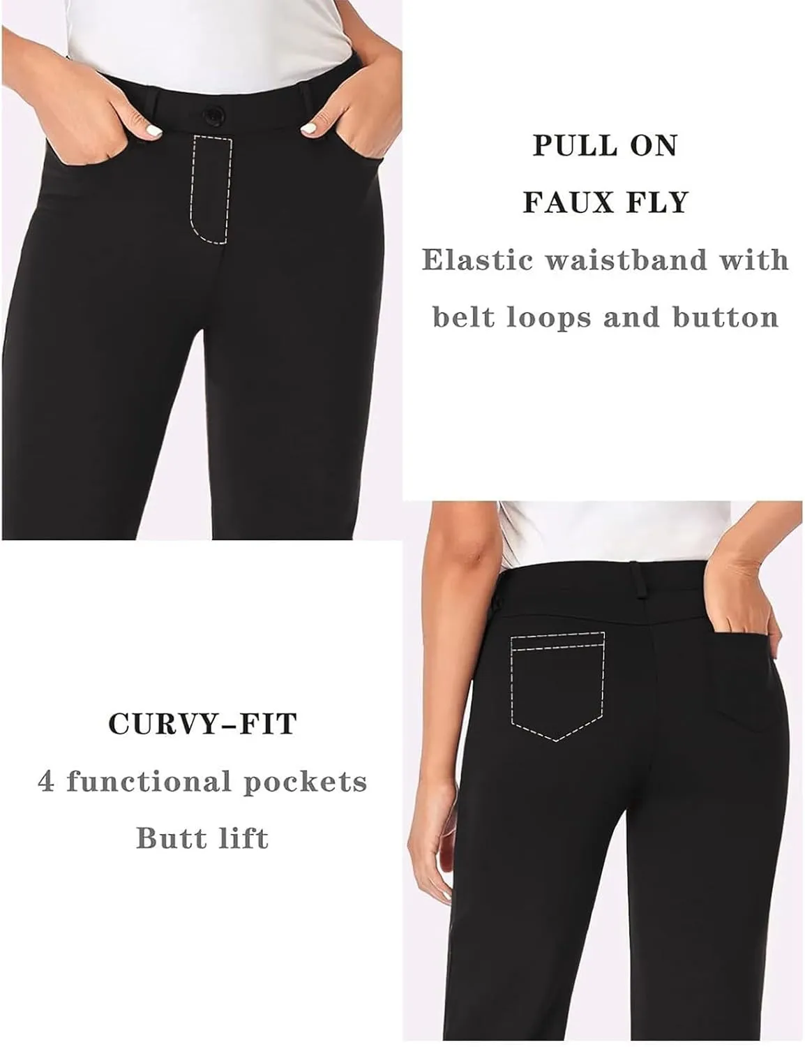 Bootcut Dress Pants Women Stretchy Work Business Office Casual Pull On Elastic Waist Trousers Slacks with Pockets