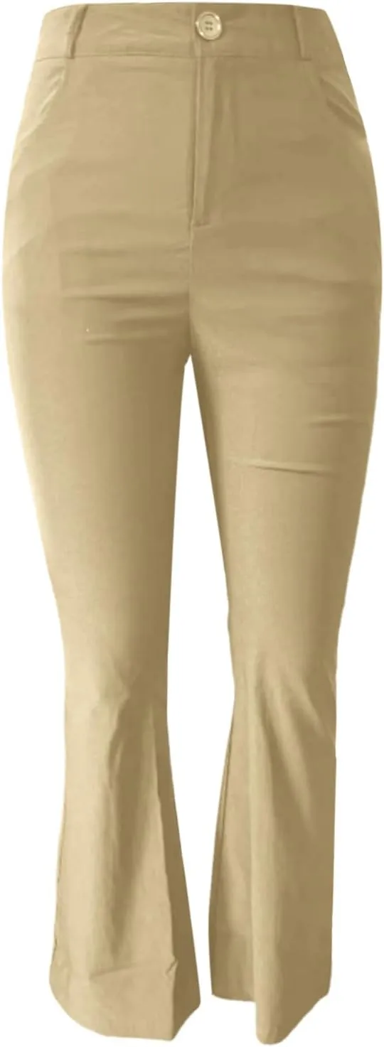 Bootcut Dress Pants Women Stretchy Work Business Office Casual Pull On Elastic Waist Trousers Slacks with Pockets
