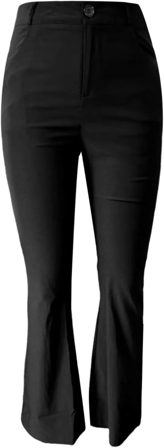 Bootcut Dress Pants Women Stretchy Work Business Office Casual Pull On Elastic Waist Trousers Slacks with Pockets