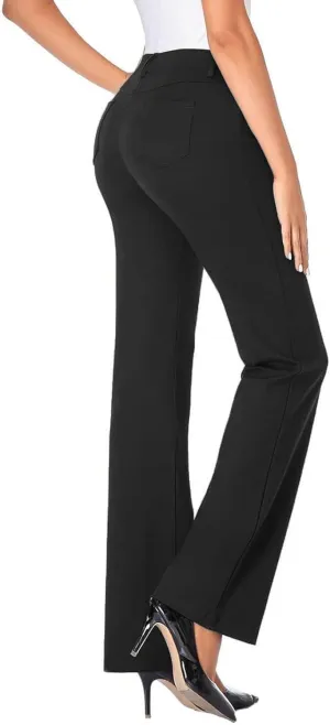 Bootcut Dress Pants Women Stretchy Work Business Office Casual Pull On Elastic Waist Trousers Slacks with Pockets