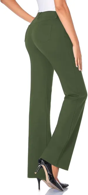 Bootcut Dress Pants Women Stretchy Work Business Office Casual Pull On Elastic Waist Trousers Slacks with Pockets