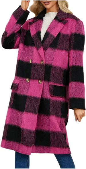 Borniu Women's Winter Wool Blend Dress Coat Notch Lapel Double Breasted Pea Coat Long Trench Coat Overcoat