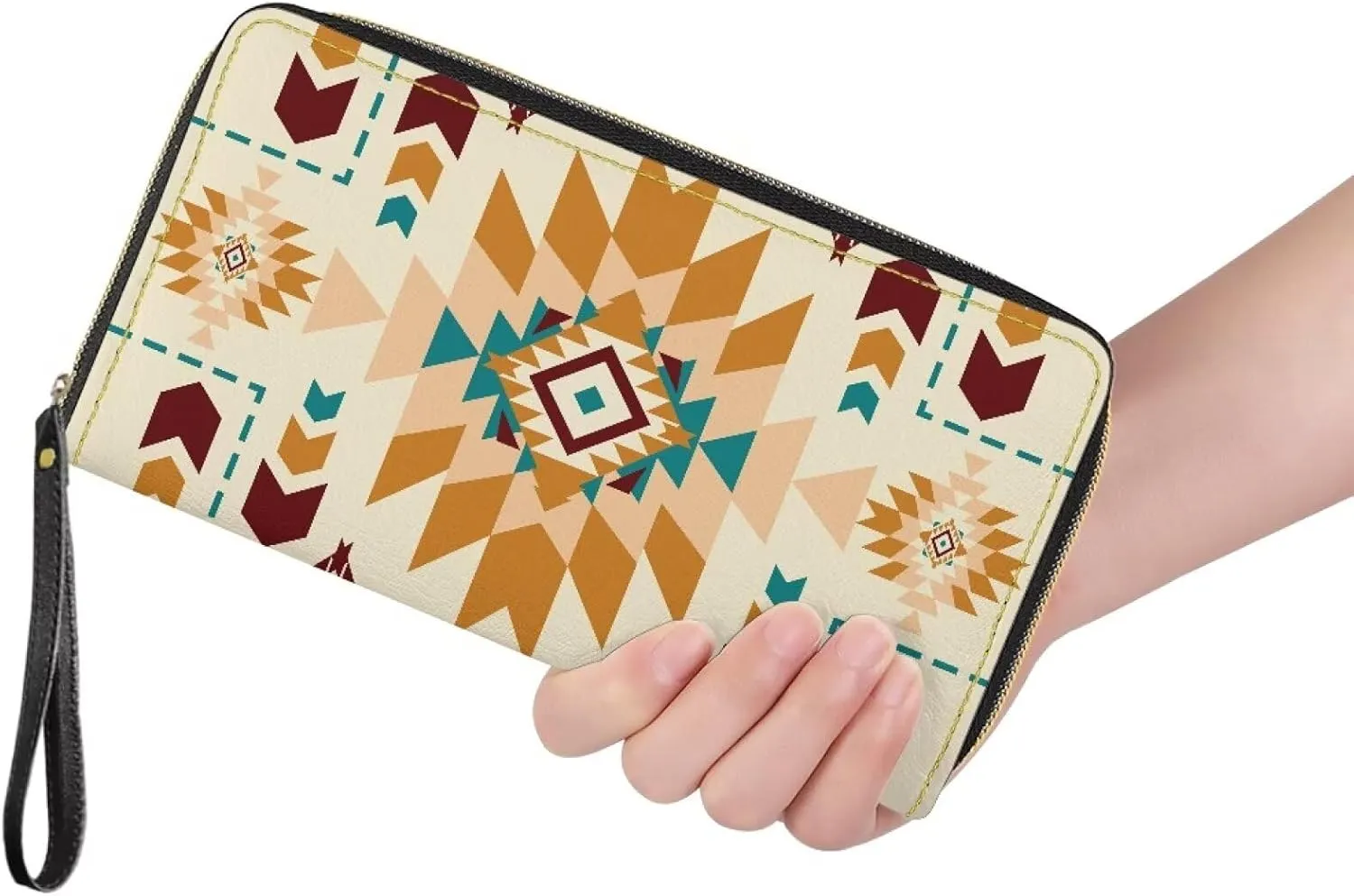 Bulopur Aztec Wristlet Wallets for Men Womens Wristlet Wallets Zip Around Cash Coin Clutch Purses PU Leather Handbags Gifts