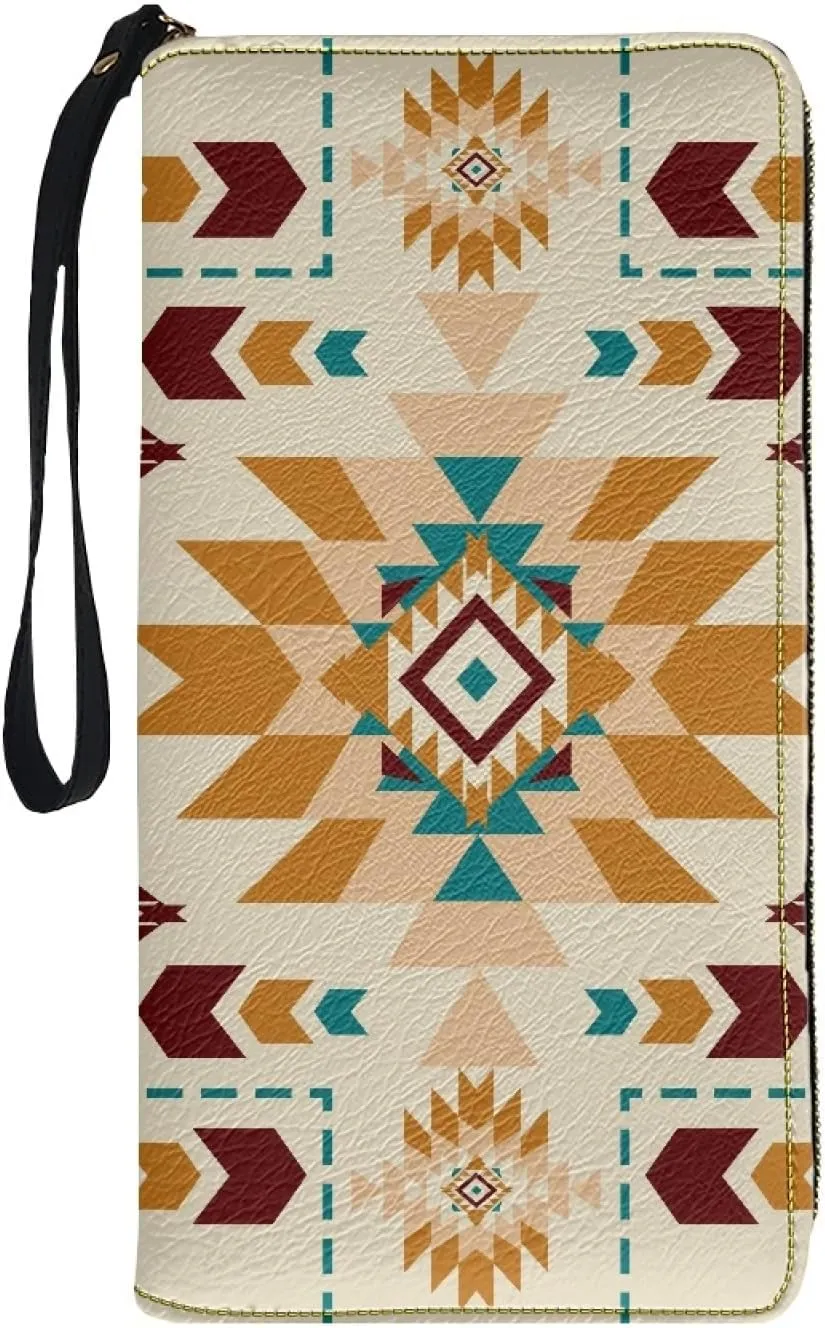 Bulopur Aztec Wristlet Wallets for Men Womens Wristlet Wallets Zip Around Cash Coin Clutch Purses PU Leather Handbags Gifts