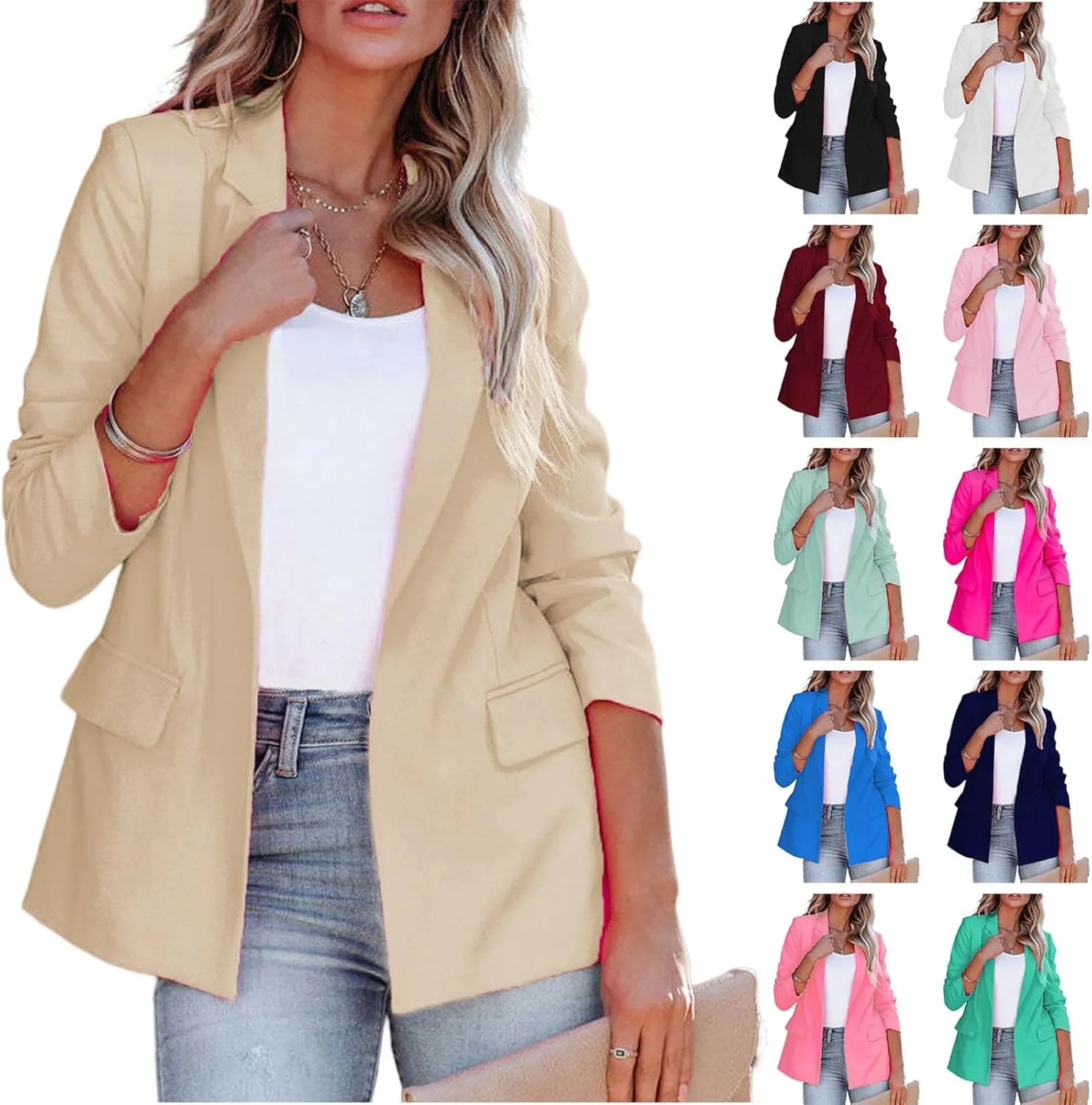 Business Casual Blazer for Women Suit Jackets Dressy Long Sleeve Open Front Work Office Blazer Lapel Button Jacket