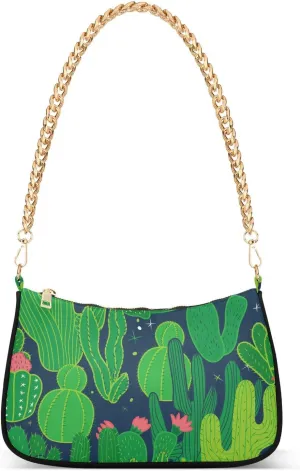 Cactus Seamless Pattern Shoulder Handbags for Women Travel Hobo Tote Handbag Women Gold Chain Shoulder Bags Purse with Zipper Closure
