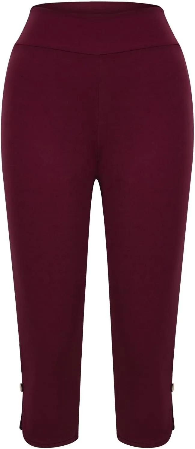 CAITS Women High Waist Cropped Pants Tight Yoga Leggings Stretch 3/4 Pant Elasticated Waist Trouser Slim Sweatpant Plus Size