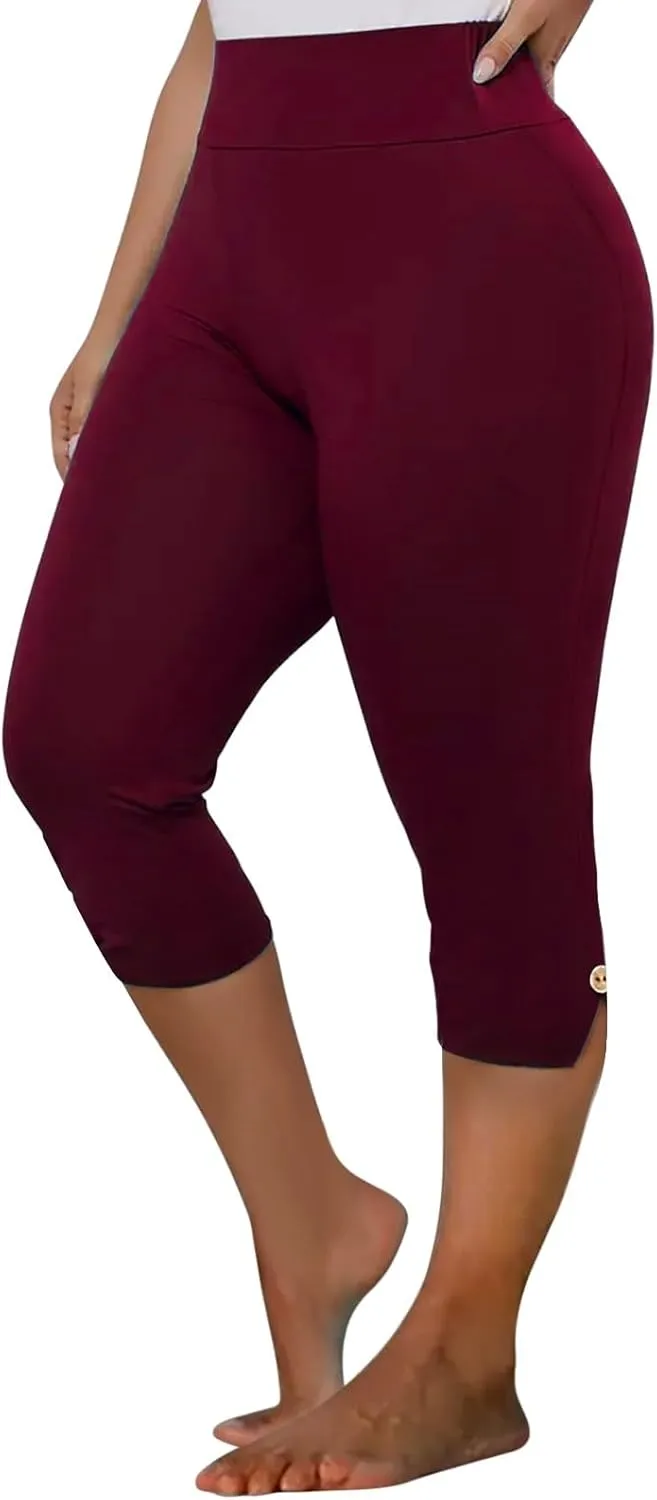 CAITS Women High Waist Cropped Pants Tight Yoga Leggings Stretch 3/4 Pant Elasticated Waist Trouser Slim Sweatpant Plus Size
