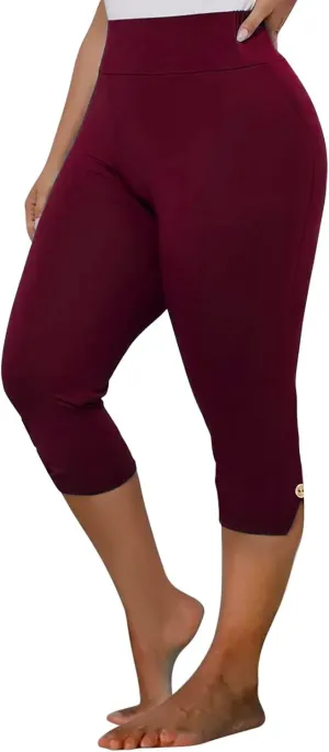 CAITS Women High Waist Cropped Pants Tight Yoga Leggings Stretch 3/4 Pant Elasticated Waist Trouser Slim Sweatpant Plus Size