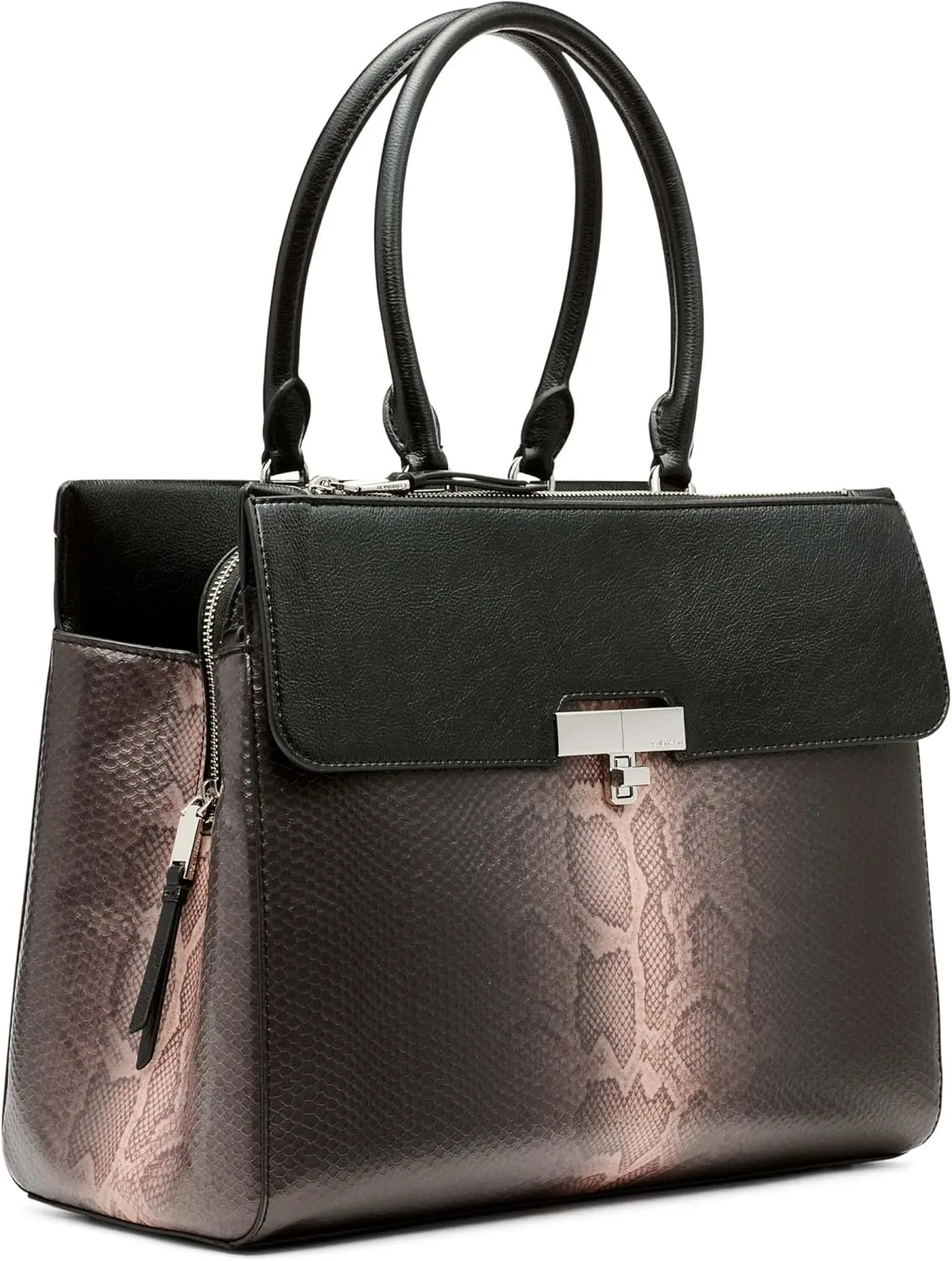 Calvin Klein Becky Tote Bag  2 in 1, Vegan Leather, Monogram, 3 Pockets