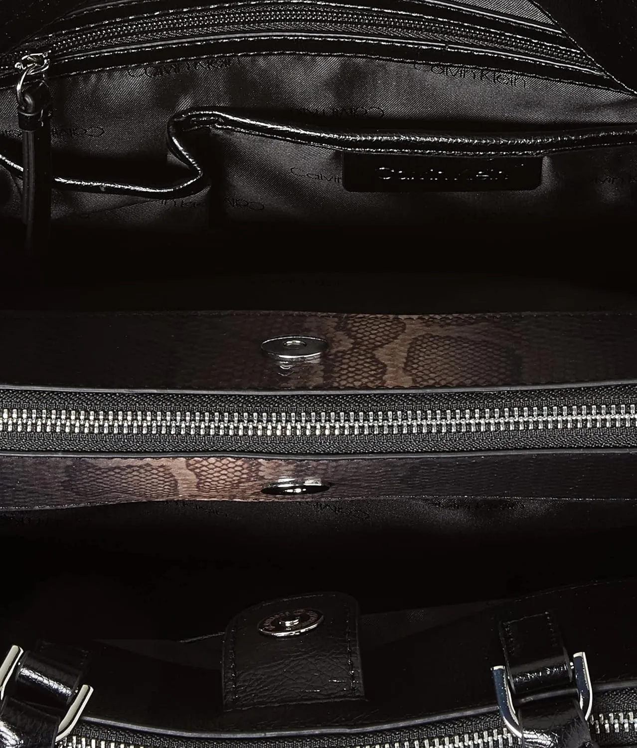 Calvin Klein Becky Tote Bag  2 in 1, Vegan Leather, Monogram, 3 Pockets