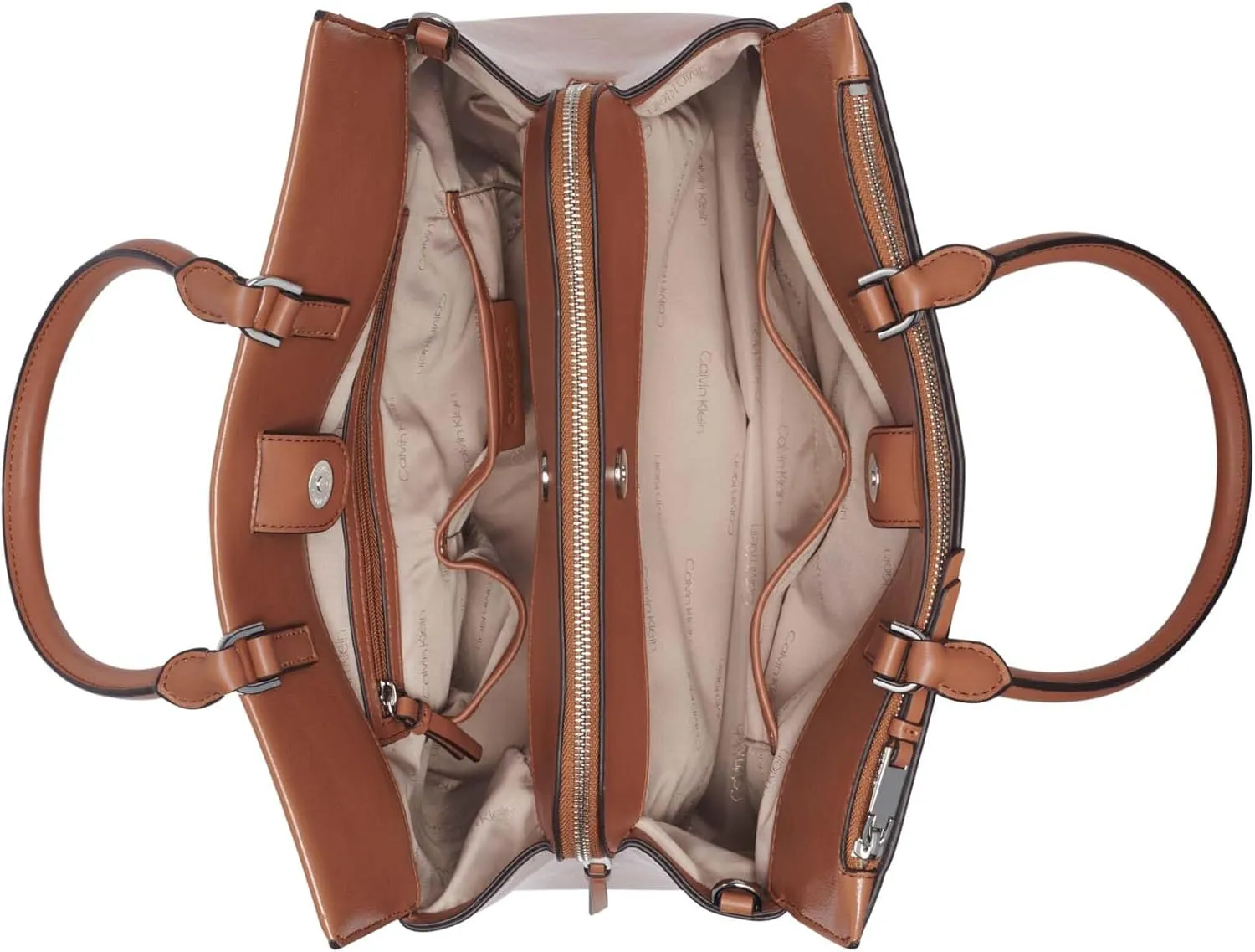 Calvin Klein Becky Tote Bag  2 in 1, Vegan Leather, Monogram, 3 Pockets