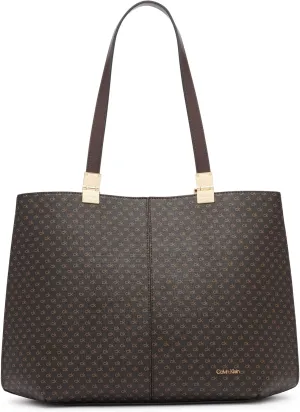 Calvin Klein Granite Geometric Tote Bag  Vegan Leather, Monogram, 3 Pockets